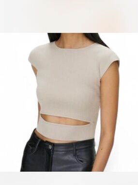 Wilfred Beige Cutout Ribbed Crop Top